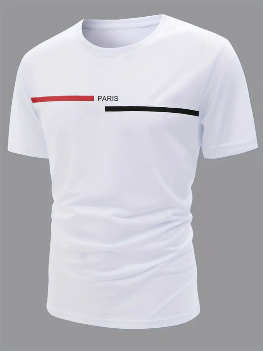 Camiseta masculina moderna com estampa de alfabeto – estilo confortável com gola redonda
