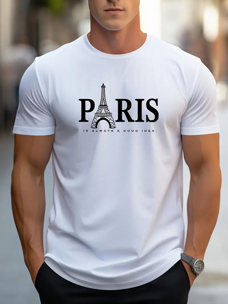 Camiseta masculina de Algodão respirável, manga curta, gola redonda