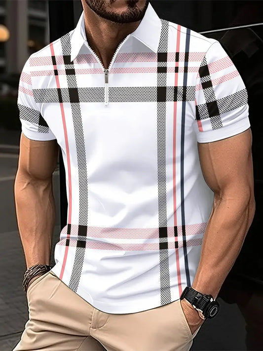 Camisete clássica de ajuste regular respirável, camiseta casual masculina com decote em v manga curta