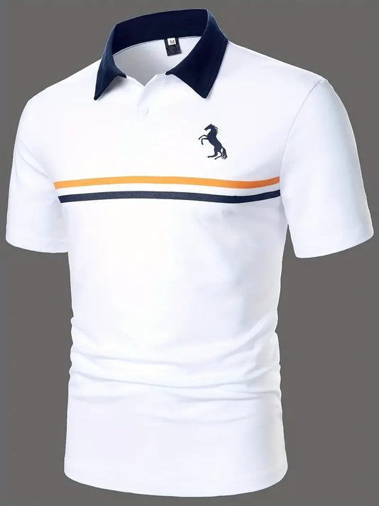 Camiseta polo masculina respirável – estampa listrada