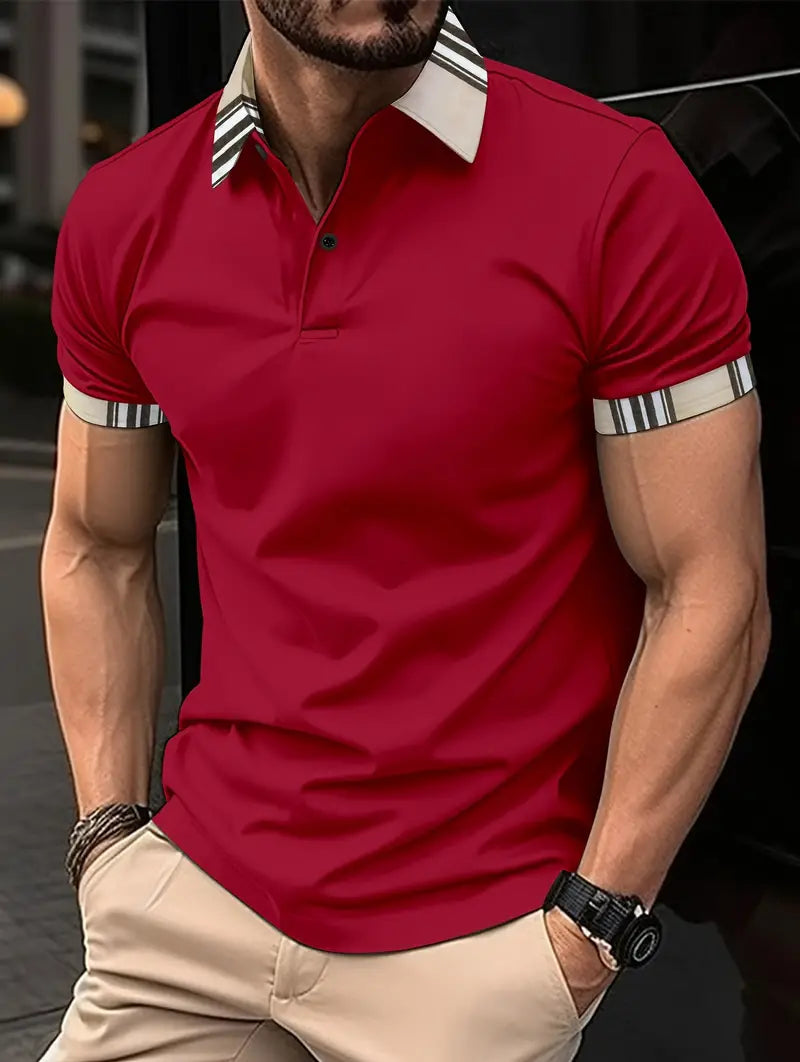 Camiseta Polo de golfe masculino moderno de manga curta – Design de cor solida