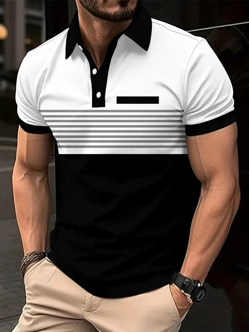 Camisa de manga curta masculina de bloco de cores, para lazer e esportes
