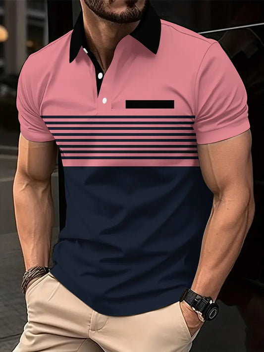 Camisa de manga curta masculina de bloco de cores, para lazer e esportes