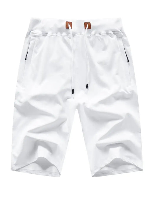 Shorts masculinos casuais com ajuste clássico, estilo, cordão na cintura elástica, ideais para o verão, com bolsos com zíper