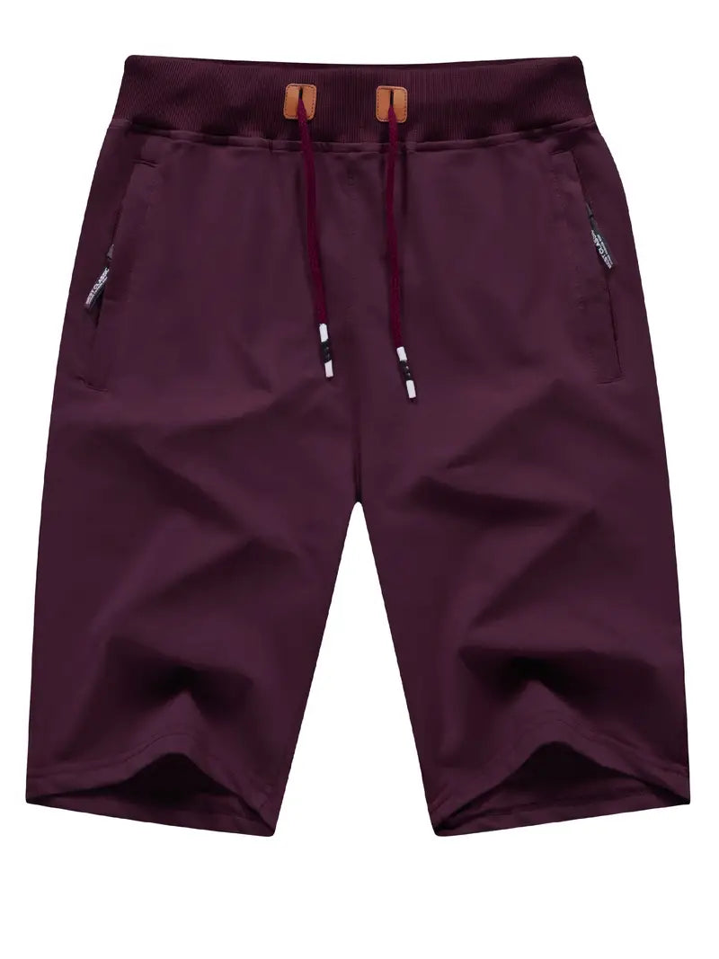 Shorts masculinos casuais com ajuste clássico, estilo, cordão na cintura elástica, ideais para o verão, com bolsos com zíper