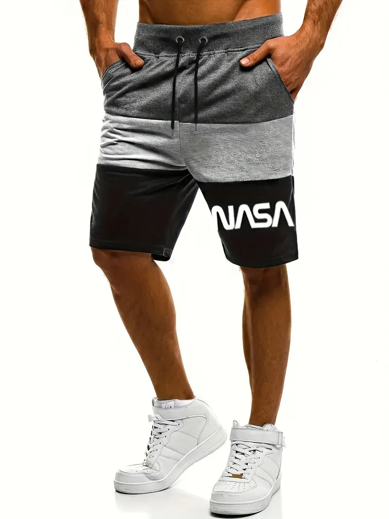 Shorts casuais masculinos com bloco de cores, Shorts de Praia Com cordão