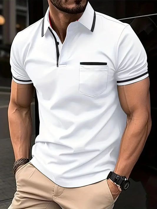 Camiseta de golfe de caimento regular e respirável, camiseta casual de gola V de manga curta