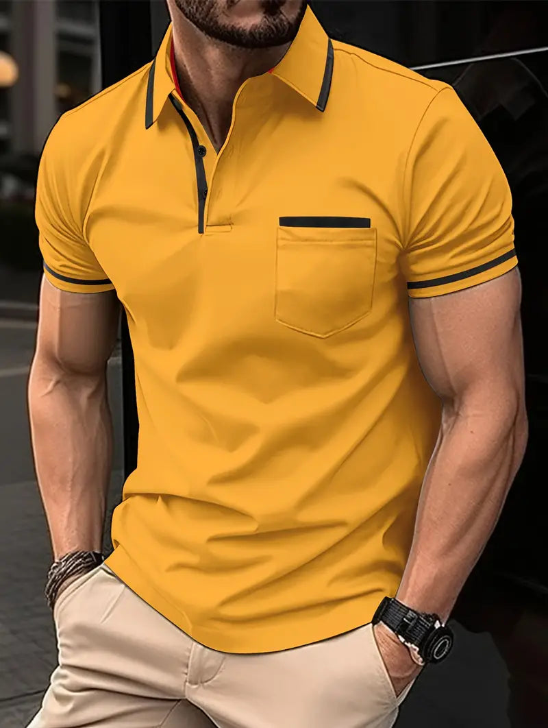 Camiseta de golfe de caimento regular e respirável, camiseta casual de gola V de manga curta