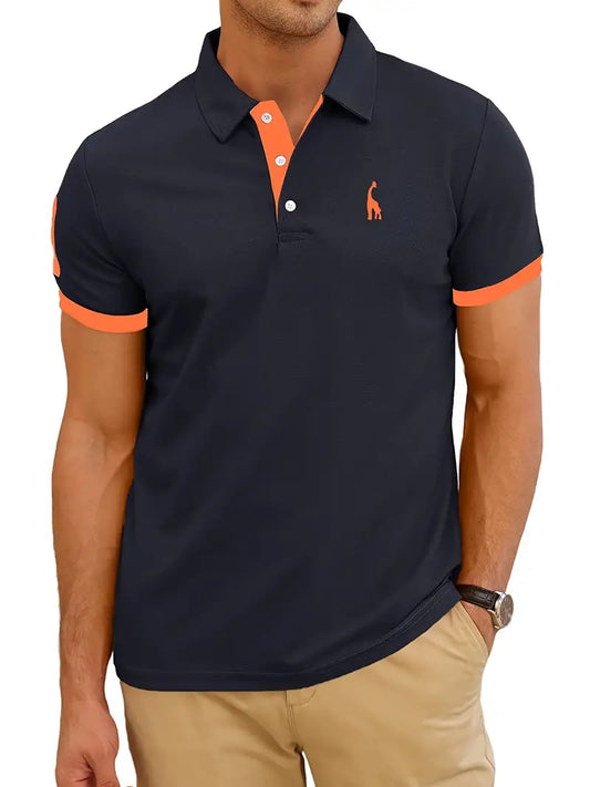Camisa listrada bordada de corte ajustado casual masculina