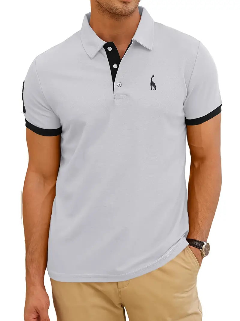 Camisa listrada bordada de corte ajustado casual masculina