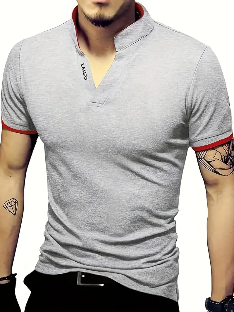 Camiseta de Golfe masculina, da moda,  sólida de manga curta com cores contrastantes
