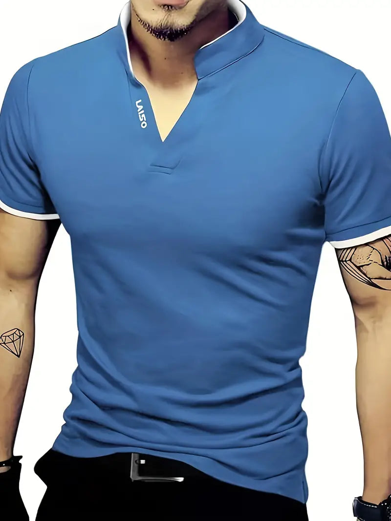 Camiseta de Golfe masculina, da moda,  sólida de manga curta com cores contrastantes
