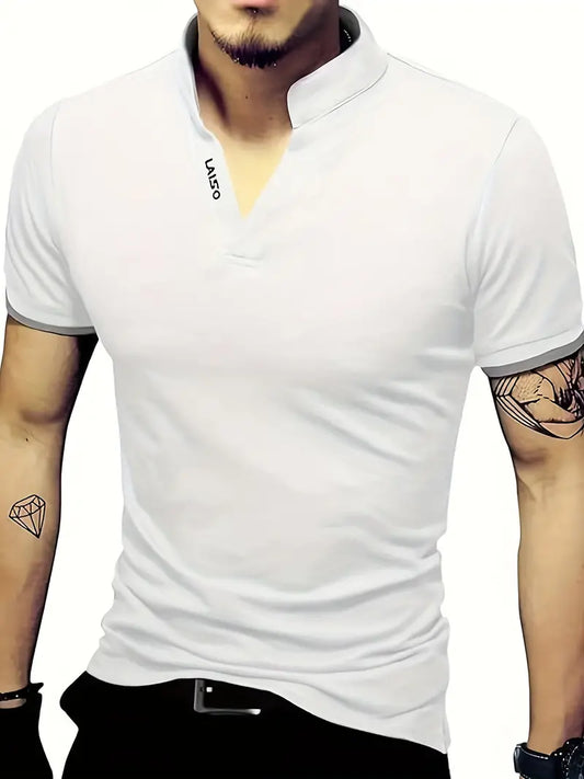 Camiseta de Golfe masculina, da moda,  sólida de manga curta com cores contrastantes