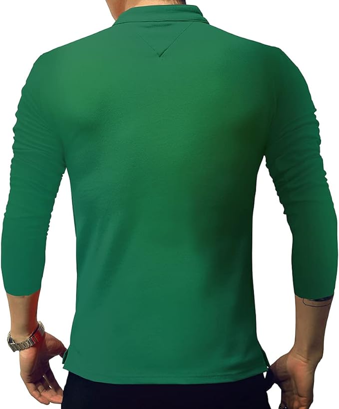 Camisa polo masculina fashion manga comprida slim fit Henley camisetas roupas de algodão