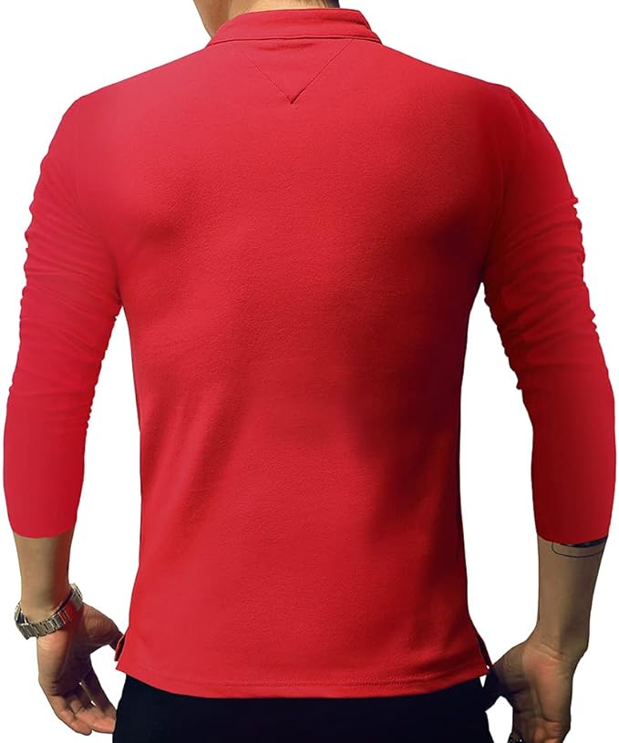Camisa polo masculina fashion manga comprida slim fit Henley camisetas roupas de algodão