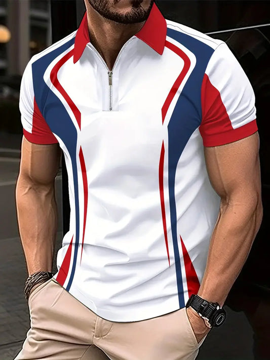 Camisetas masculinas de manga curta com bloco de cores, camisa masculina estilosa e confortável
