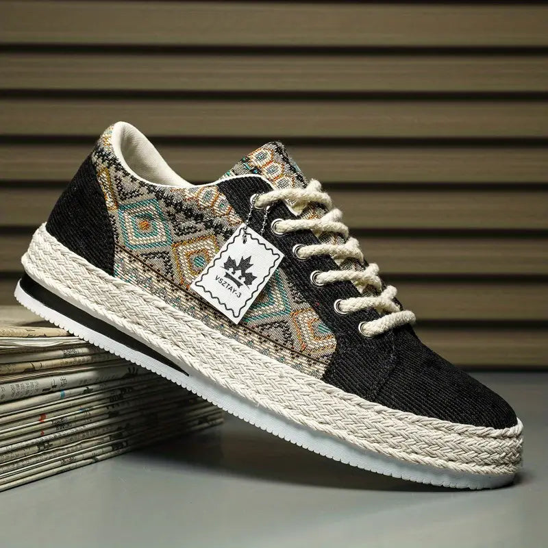 Sapatilhas masculinos de lona com cadarço de cano baixo, sapatos de skate respiráveis da moda