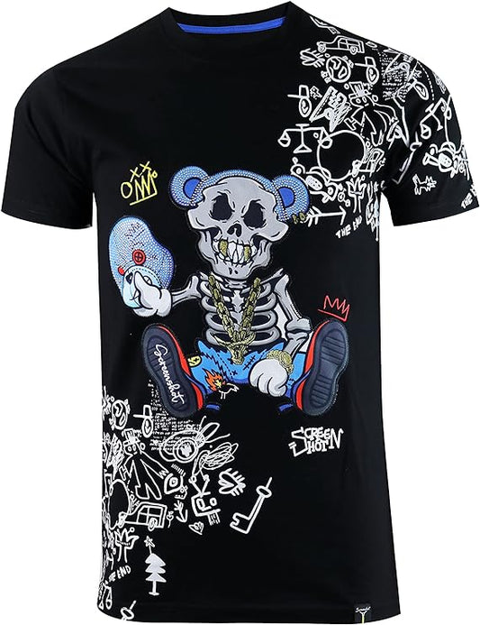 Camisetas masculinas hipster hip-hop urbano com desenhos de animação
