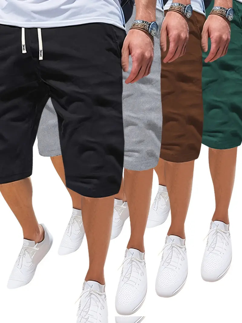 Conjunto de 4 shorts esportivos sólidos com cordão e bolsos