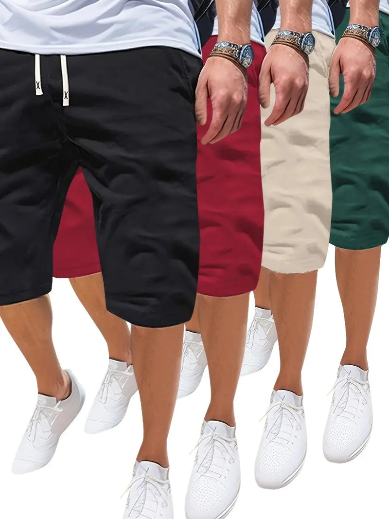 Conjunto de 4 shorts esportivos sólidos com cordão e bolsos