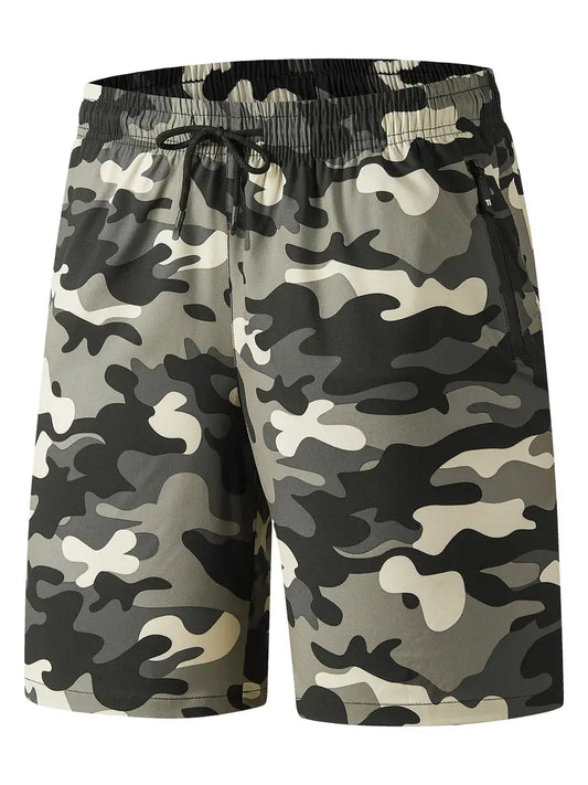 Shorts esportivos masculinos de secagem rápida com bolso com zíper