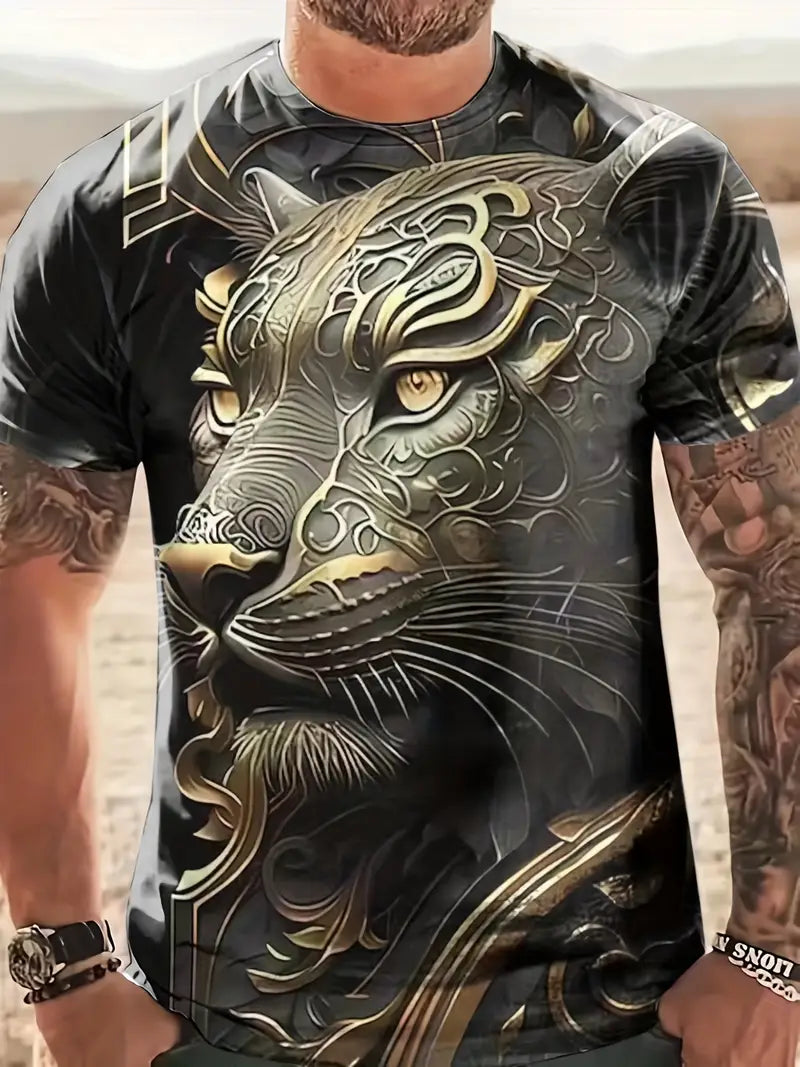 Camiseta masculina  gráfica  de Leão com  Impressão Digital 3D
