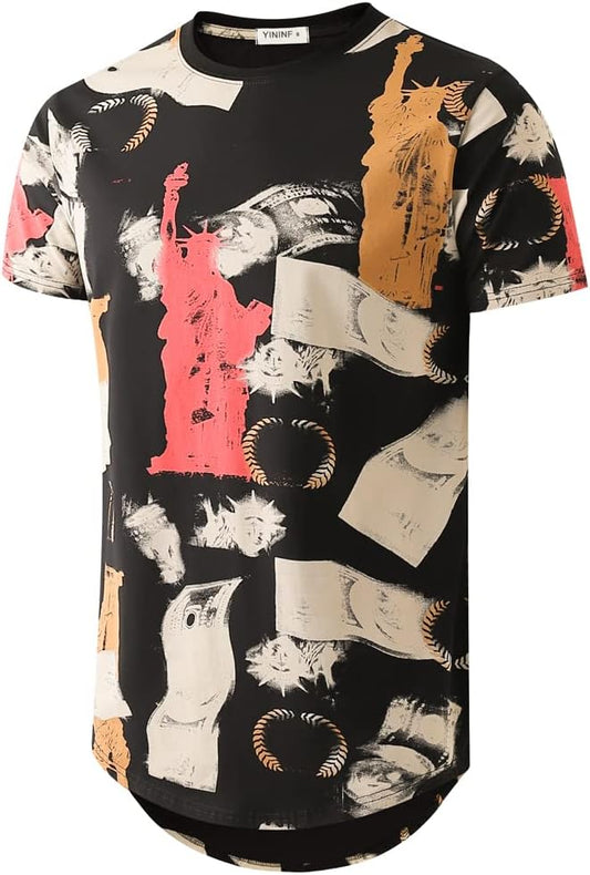 Camiseta masculina Hipster Hip Hop com estampa de manga curta
