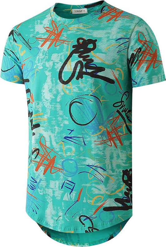 Camiseta masculina Hipster Hip Hop com estampa de manga curta